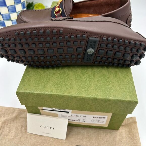 Men’s Gucci ayrton Web striped driver loafers size 7 fits eight US made in Italy - Picture 9 of 10